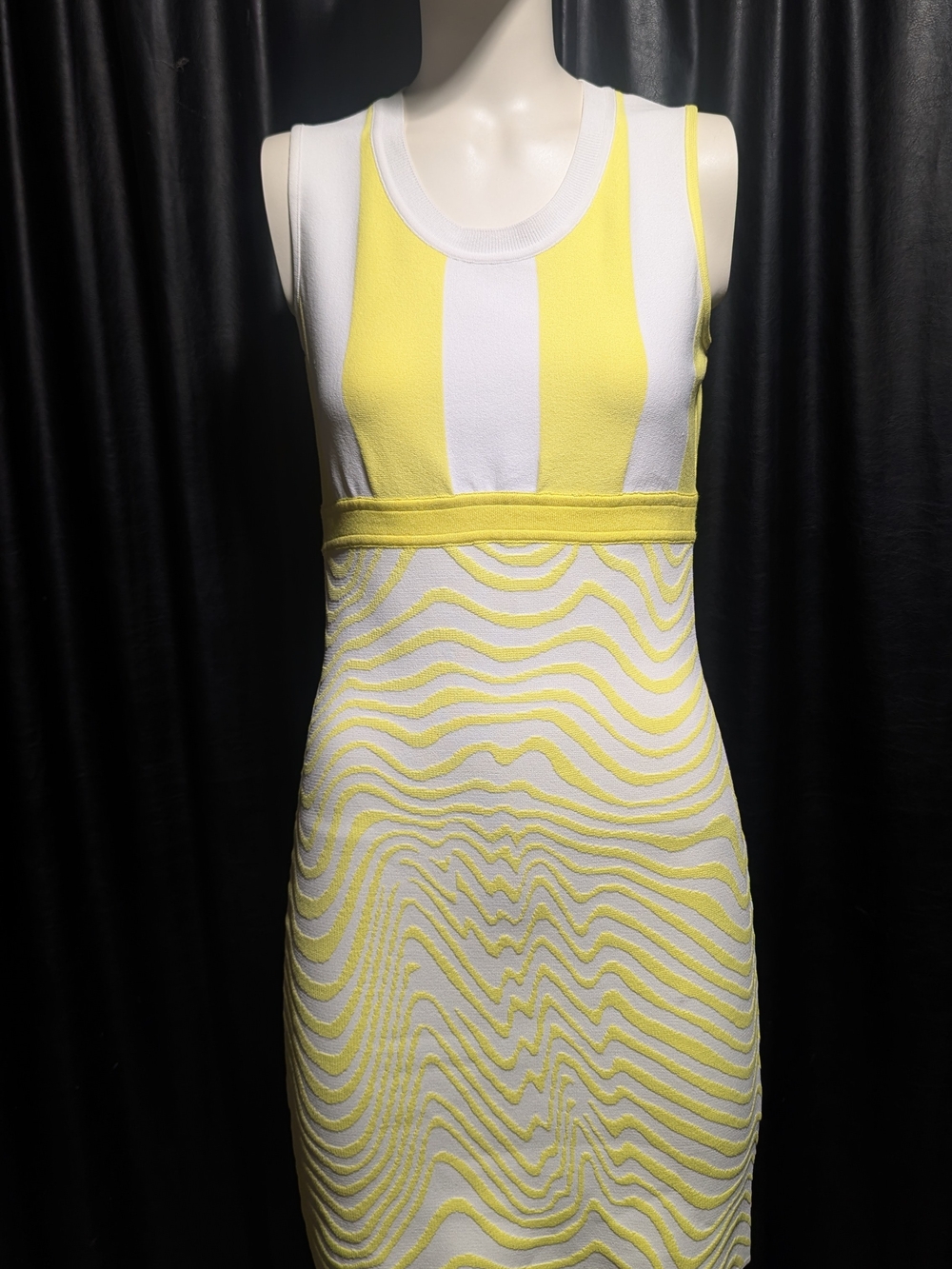 ICEBERG Milano Yellow Stripe & Wave Textured Knit Mod Mini Dress - IT 40